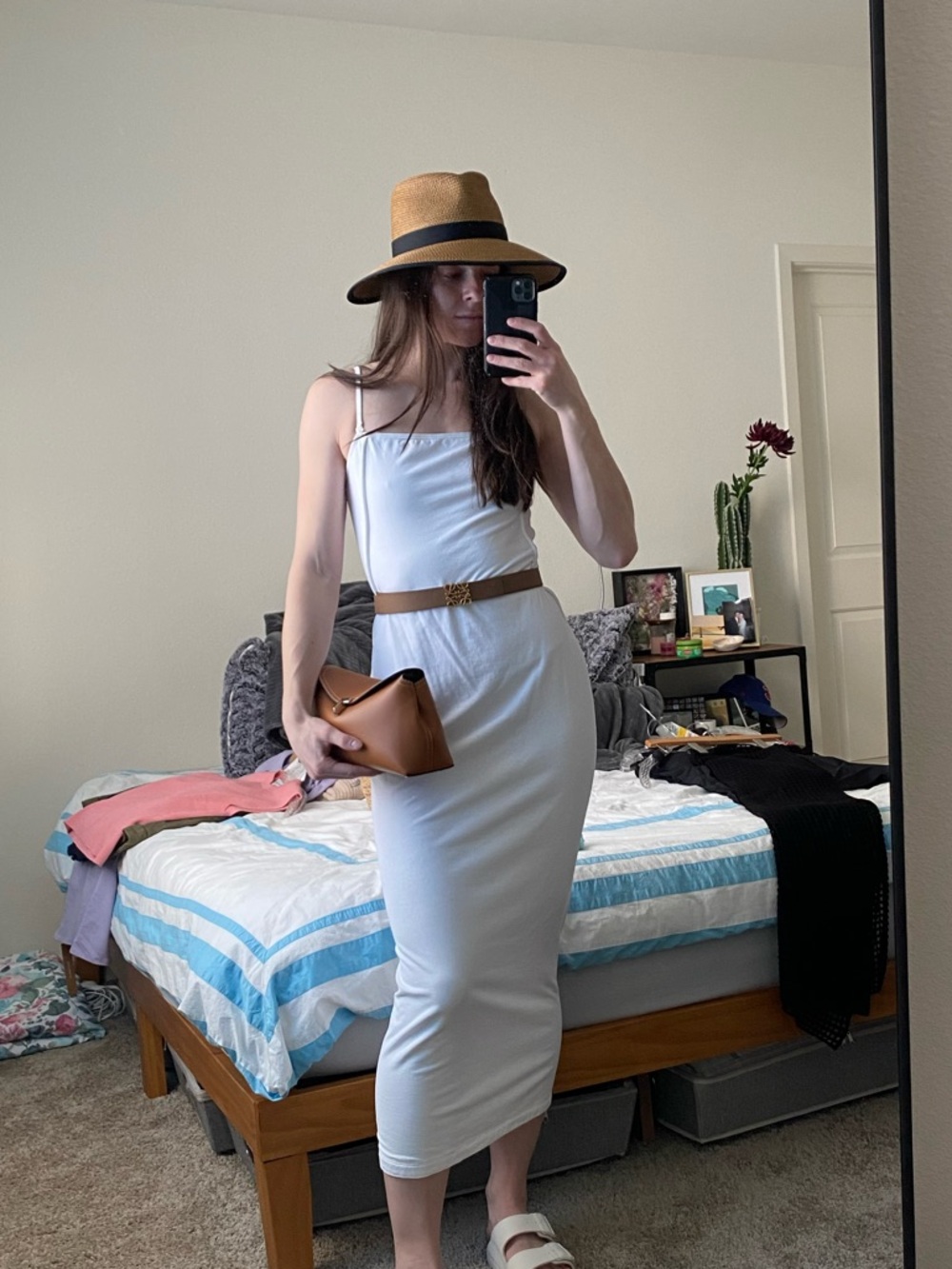 Helsa White Cotton Midi Dress, Removable Straps, S